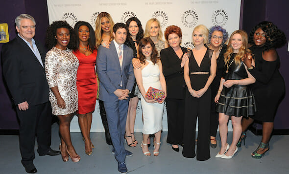 Michael Harney, Uzo Aduba, Lorraine Toussaint, Laverne Cox, Jason Biggs, Laura Prepon, Yael Stone, Taylor Schilling, Kate Mulgrew, Taryn Manning, Creator/Executive Producer Jenji Kohan, Natasha Lyonne, and Danielle Brooks at PALEYFEST 2014 honoring Orange Is The New Black at The Dolby Theatre on March 14, 2014 in Hollywood, California. © Kevin Parry for Paley Center for Media