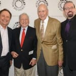 BEVERLY HILLS, CA - JULY 16 (L-R): Billy Crystal, Mel Brooks, Carl Reiner and moderator Eddy Friedfeld arrive at the Paley Center’s special evening honoring iconic comedian Sid Caesar, Mel Brooks, Carl Reiner & Friends Salute Sid Caesar, on July 16, 2014 at The Paley Center for Media in Beverly Hills, California. © Kevin Parry for The Paley Center for Media