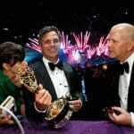 EXCLUSIVE - Sunrise Coigney, from left, Mark Ruffalo, and Ryan Murphy attend the Governors Ball at the 66th Primetime Emmy Awards at the Nokia Theatre L.A. Live on Monday, Aug. 25, 2014, in Los Angeles. (Photo by Danny Moloshok/Invision for the Television Academy/AP Images)