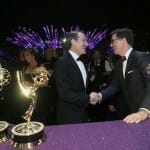 EXCLUSIVE - Bryan Cranston, left, and Stephen Colbert attend the Governors Ball at the 66th Primetime Emmy Awards at the Nokia Theatre L.A. Live on Monday, Aug. 25, 2014, in Los Angeles. (Photo by Danny Moloshok/Invision for the Television Academy/AP Images)