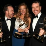 EXCLUSIVE - Aaron Paul, from left, Anna Gunn and Bryan Cranston attend the Governors Ball at the 66th Primetime Emmy Awards at the Nokia Theatre L.A. Live on Monday, Aug. 25, 2014, in Los Angeles. (Photo by Frank Micelotta/Invision for the Television Academy/AP Images)