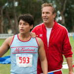 McFARLAND, USA..L to R: Thomas Valles (Carlos Pratts) and Coach Jim White (Kevin Costner)...Photo credit: Ron Phillips:Disney 2015