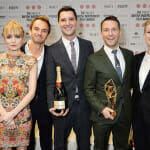 (L to R) Christine Bottomley, Producer Kristian Brodle, directors Mike Brett, and Steve Jamison, winners of the Best British Documentary award for "Next Goal Wins", and Maxine Peake pose at The Moet British Independent Film Awards 2014 at Old Billingsgate Market on December 7, 2014 in London, England. (Photo by David M. Benett/Getty Images for The Moet British Independent Film Awards) Christine Bottomley; Kristian Brodle; Mike Brett; Steve Jamison; Maxine Peake