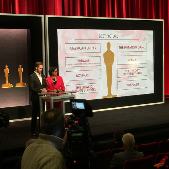 Chris Pine, actor, and Academy President Cheryl Boone Isaacs at the 87th Oscars Nominations Announcement #Oscars #AwardSeason #OscarNoms