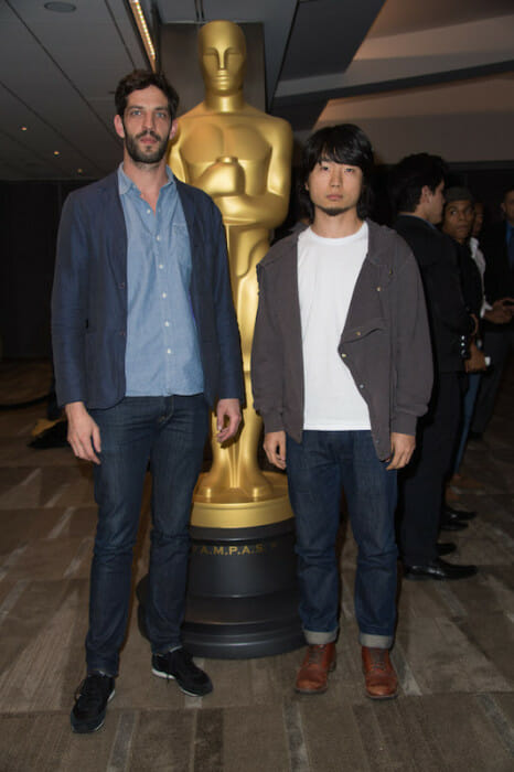From left: Julian Féret and Hu Wei, co-directors of the Oscar® nominated live action short film “Butter Lamp (La Lampe Au Beurre de Yak)" prior to the Academy of Motion Picture Arts and Sciences' “Oscar Celebrates: Shorts” event