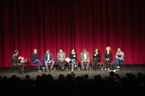 From left: Host Sean Astin with the Animated Short nominees Daisy Jacobs and Christopher Hees, "The Bigger Picture", Robert Kondo and Dice Tsutsumi, "The Dam Keeper", Patrick Osborne and Kristina Reed, "Feast", Torill Kove, "Me and My Moulton" and Joris Oprins, "A Single Life" during the Academy of Motion Picture Arts and Sciences' “Oscar Celebrates: Shorts” event