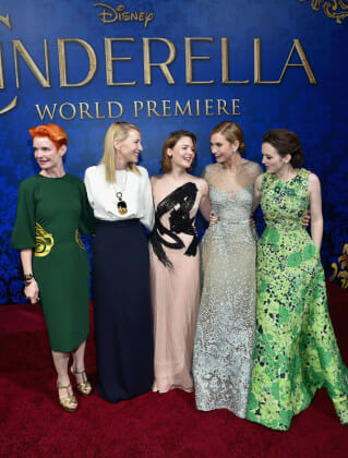 Costume designer Sandy Powell and actresses Cate Blanchett, Holliday Grainger, Lily James and Sophie McShera attend the World Premiere of Disney's "Cinderella"