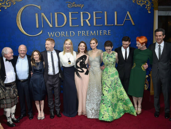 Composer Patrick Doyle, producers David Barron and Allison Shearmur, director Kenneth Branagh, actors Cate Blanchett, Holliday Grainger, Lily James, Sophie McShera and Richard Madden, costume designer Sandy Powell and screenwriter Chris Weitz attend the World Premiere of Disney's "Cinderella"