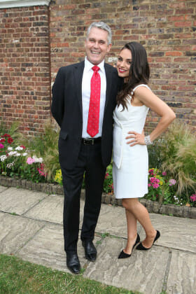 Actress and Gemfields brand ambassador, Mila Kunis and CEO of Gemfields Ian Harebottle attend the launch of Gemfields Mozambican Rubies at The Orangery on June 23, 2015 in London
