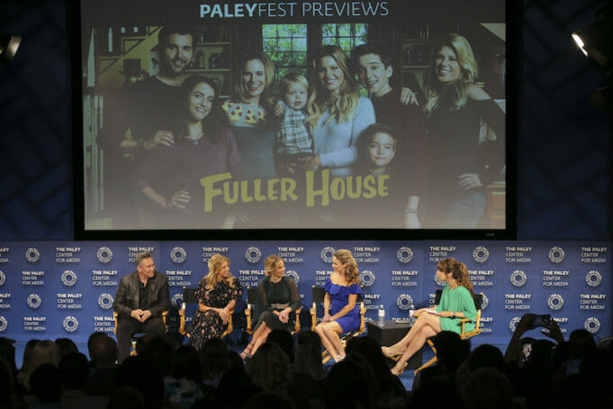 Fuller House panelists included: Andrea Barber, “Kimmy Gibbler”; Candace Cameron Bure, “D.J. Tanner”; Jodie Sweetin, “Stephanie Tanner”; and Creator & Executive Producer, Jeff Franklin; with Glamour’s Jessica Radloff as the moderator.