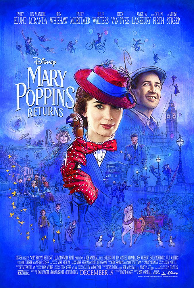 Colin Firth, Meryl Streep, Lin-Manuel Miranda, Emily Mortimer, Julie Walters, Ben Whishaw, and Emily Blunt in Mary Poppins Returns (2018)