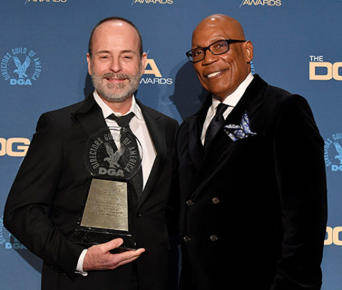 FX Networks CEO John Landgraf, who accepted the DGA Diversity Award, with presenter Paris Barclay