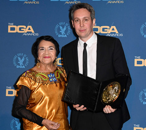 Outstanding Directorial Achievement in Documentary winner Tim Wardle (Three Identical Strangers) with presenter Dolores Huerta