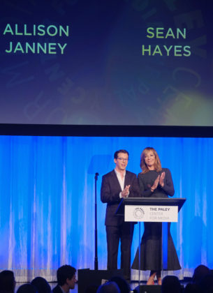 BEVERLY HILLS, CA – NOVEMBER 21: Presenters Sean Hayes and Allison Janney at The Paley Honors: A Special Tribute to Television's Comedy Legends in Beverly Hills on November 21, 2019. © Michael Bulbenko for the Paley Center