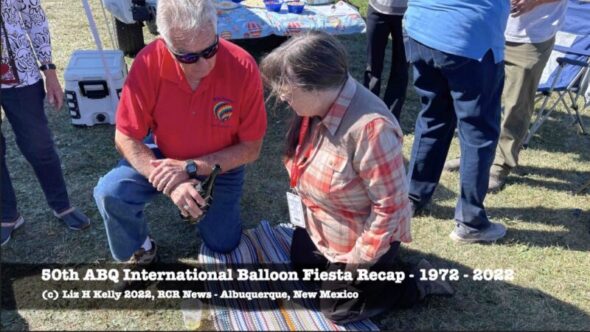 WhirlAway Pilot Jim Lynch initiates Carol M. Highsmith (Library of Congress) at tailgate after her first hot air balloon ride.